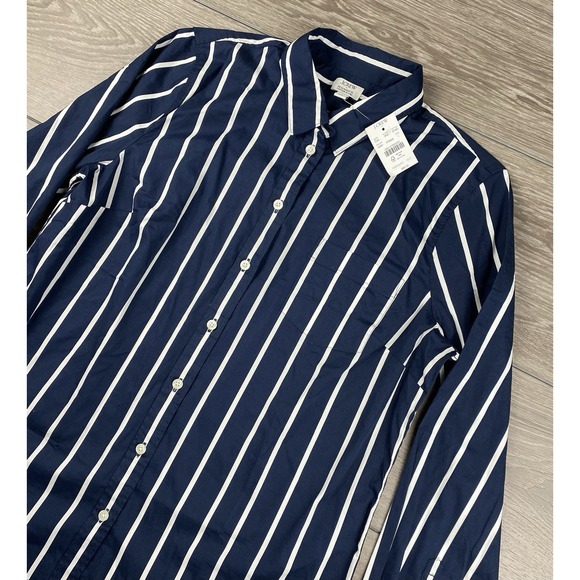 J.CREW Tops - J Crew Women's Long Sleeve Vertical Striped Button Up Shirt Blue Sz L New